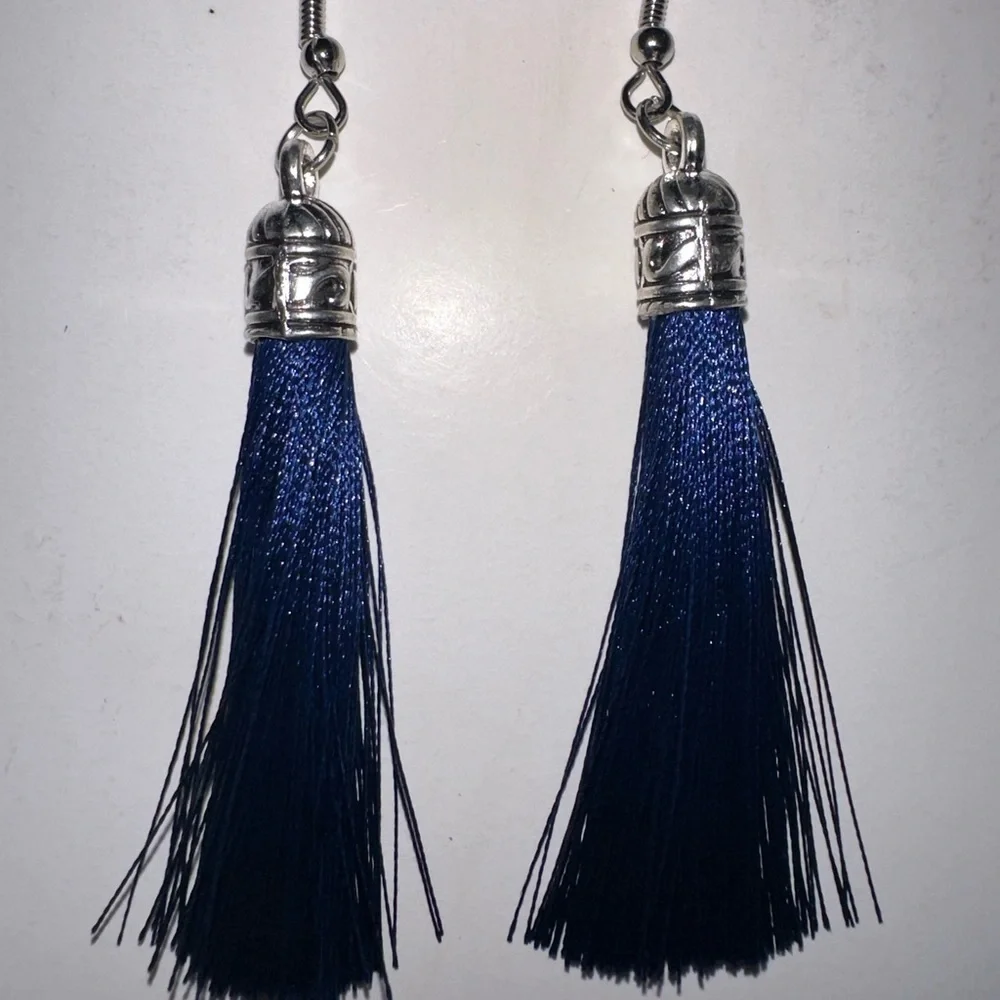 Navy blue tassel earrings